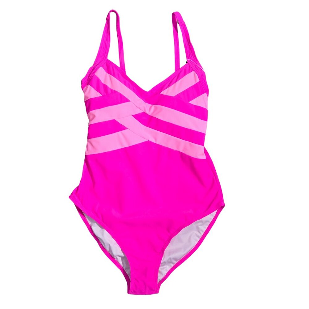NWT | Hot Pink One-Piece Swimsuit | Light Pink Criss-Cross | M